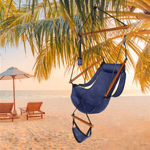 Load image into Gallery viewer, Oxford Cloth Hardwood With Cup Holder Wooden Stick Perforated 100kg Seaside Courtyard Oxford Cloth Hanging Chair Blue