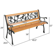 Load image into Gallery viewer, 49" Garden Bench Patio Porch Chair Deck Hardwood Cast Iron Love Seat Rose Style Back