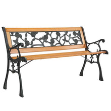 Load image into Gallery viewer, 49" Garden Bench Patio Porch Chair Deck Hardwood Cast Iron Love Seat Rose Style Back