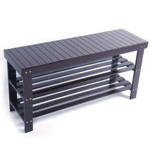 Load image into Gallery viewer, 90cm Strip Pattern 3 Tiers Bamboo Stool Shoe Rack Coffee