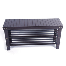Load image into Gallery viewer, 90cm Strip Pattern 3 Tiers Bamboo Stool Shoe Rack Coffee