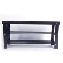 Load image into Gallery viewer, 90cm Strip Pattern 3 Tiers Bamboo Stool Shoe Rack Coffee