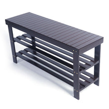 Load image into Gallery viewer, 90cm Strip Pattern 3 Tiers Bamboo Stool Shoe Rack Coffee