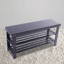 Load image into Gallery viewer, 90cm Strip Pattern 3 Tiers Bamboo Stool Shoe Rack Coffee