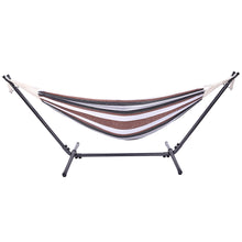 Load image into Gallery viewer, Professional Black & Silver Flowers Hammock Stand with Polyester Coffee Stripe Hammock