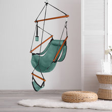 Load image into Gallery viewer, Oxford Cloth Hardwood With Cup Holder Wooden Stick Perforated 100kg Seaside Courtyard Oxford Cloth Hanging Chair Green