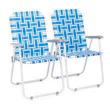 Load image into Gallery viewer, 2pcs Steel Tube PP Webbing Bearing 120kg Folding Beach Chair Blue& White Strip