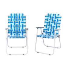 Load image into Gallery viewer, 2pcs Steel Tube PP Webbing Bearing 120kg Folding Beach Chair Blue& White Strip