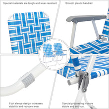 Load image into Gallery viewer, 2pcs Steel Tube PP Webbing Bearing 120kg Folding Beach Chair Blue& White Strip