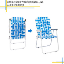 Load image into Gallery viewer, 2pcs Steel Tube PP Webbing Bearing 120kg Folding Beach Chair Blue& White Strip