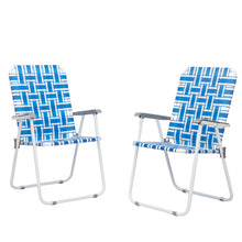Load image into Gallery viewer, 2pcs Steel Tube PP Webbing Bearing 120kg Folding Beach Chair Blue& White Strip