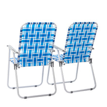 Load image into Gallery viewer, 2pcs Steel Tube PP Webbing Bearing 120kg Folding Beach Chair Blue& White Strip