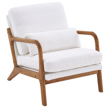 Load image into Gallery viewer, Oak Armrest Oak Upholstered Teddy Velvet Single Lounge Chair Indoor Lounge Chair Off-White
