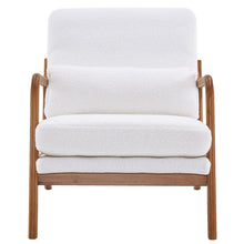 Load image into Gallery viewer, Oak Armrest Oak Upholstered Teddy Velvet Single Lounge Chair Indoor Lounge Chair Off-White
