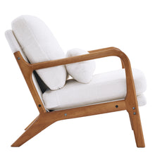 Load image into Gallery viewer, Oak Armrest Oak Upholstered Teddy Velvet Single Lounge Chair Indoor Lounge Chair Off-White