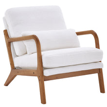 Load image into Gallery viewer, Oak Armrest Oak Upholstered Teddy Velvet Single Lounge Chair Indoor Lounge Chair Off-White