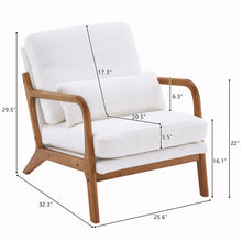 Load image into Gallery viewer, Oak Armrest Oak Upholstered Teddy Velvet Single Lounge Chair Indoor Lounge Chair Off-White
