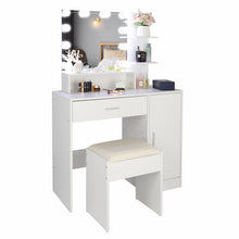 Load image into Gallery viewer, FCH Large Vanity Set with 10 LED Bulbs, Makeup Table with Cushioned Stool, 3 Storage Shelves 1 Drawer 1 Cabinet, Dressing Table Dresser Desk for Women, Girls, Bedroom, White