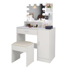 Load image into Gallery viewer, FCH Large Vanity Set with 10 LED Bulbs, Makeup Table with Cushioned Stool, 3 Storage Shelves 1 Drawer 1 Cabinet, Dressing Table Dresser Desk for Women, Girls, Bedroom, White