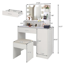 Load image into Gallery viewer, FCH Large Vanity Set with 10 LED Bulbs, Makeup Table with Cushioned Stool, 3 Storage Shelves 1 Drawer 1 Cabinet, Dressing Table Dresser Desk for Women, Girls, Bedroom, White