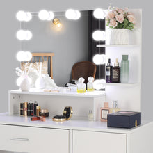 Load image into Gallery viewer, FCH Large Vanity Set with 10 LED Bulbs, Makeup Table with Cushioned Stool, 3 Storage Shelves 1 Drawer 1 Cabinet, Dressing Table Dresser Desk for Women, Girls, Bedroom, White