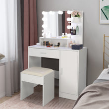 Load image into Gallery viewer, FCH Large Vanity Set with 10 LED Bulbs, Makeup Table with Cushioned Stool, 3 Storage Shelves 1 Drawer 1 Cabinet, Dressing Table Dresser Desk for Women, Girls, Bedroom, White