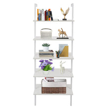 Load image into Gallery viewer, 5-Shelf Wood Ladder Bookcase with Metal Frame, Industrial 5-Tier Modern Ladder Shelf Wood Shelves,White