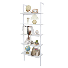 Load image into Gallery viewer, 5-Shelf Wood Ladder Bookcase with Metal Frame, Industrial 5-Tier Modern Ladder Shelf Wood Shelves,White