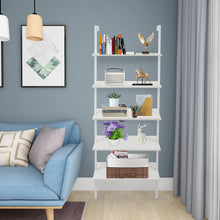 Load image into Gallery viewer, 5-Shelf Wood Ladder Bookcase with Metal Frame, Industrial 5-Tier Modern Ladder Shelf Wood Shelves,White