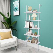 Load image into Gallery viewer, 5-Shelf Wood Ladder Bookcase with Metal Frame, Industrial 5-Tier Modern Ladder Shelf Wood Shelves,White