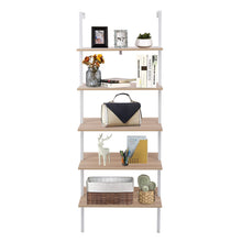 Load image into Gallery viewer, 5-Shelf Wood Ladder Bookcase with Metal Frame, Industrial 5-Tier Modern Ladder Shelf Wood Shelves,Walnut