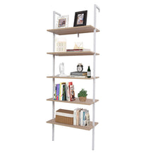 Load image into Gallery viewer, 5-Shelf Wood Ladder Bookcase with Metal Frame, Industrial 5-Tier Modern Ladder Shelf Wood Shelves,Walnut