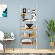 Load image into Gallery viewer, 5-Shelf Wood Ladder Bookcase with Metal Frame, Industrial 5-Tier Modern Ladder Shelf Wood Shelves,Walnut