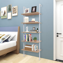 Load image into Gallery viewer, 5-Shelf Wood Ladder Bookcase with Metal Frame, Industrial 5-Tier Modern Ladder Shelf Wood Shelves,Walnut