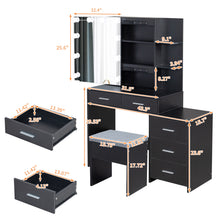 Load image into Gallery viewer, FCH Particleboard Triamine Veneer 5 Pumps 2 Shelves Mirror Cabinet Three Dimming Light Bulb Dressing Table Set Black