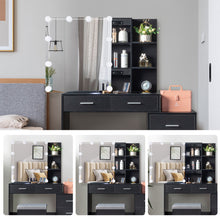 Load image into Gallery viewer, FCH Particleboard Triamine Veneer 5 Pumps 2 Shelves Mirror Cabinet Three Dimming Light Bulb Dressing Table Set Black
