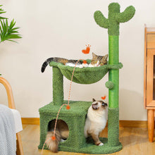 Load image into Gallery viewer, Cactus Cat Tree 40" Cat Tower with Large Metal Carpet Hammock, Cat Scratching Post for Indoor Cats with Condo& Dangling Ball, Green (Unable to ship on weekends, please be careful when placing orders
)