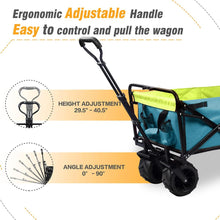 Load image into Gallery viewer, Collapsible Heavy Duty Beach Wagon Cart Outdoor Folding Utility Camping Garden Beach Cart with Universal Wheels Adjustable Handle Shopping (Green&Blue)