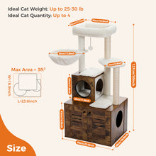 Load image into Gallery viewer, Cat Tree with Litter Box Enclosure, 50" Modern Cat Tree for Large with Cat Condo, Wooden Cat Furniture with Large Hammock and Top Perch, Complimentary cat litter box,Brown(Unable to ship on weekends)