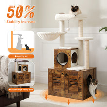 Load image into Gallery viewer, Cat Tree with Litter Box Enclosure, 50" Modern Cat Tree for Large with Cat Condo, Wooden Cat Furniture with Large Hammock and Top Perch, Complimentary cat litter box,Brown(Unable to ship on weekends)