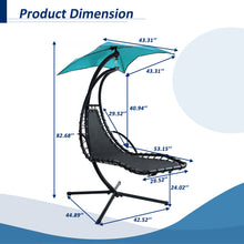 Load image into Gallery viewer, 53.15 in. Outdoor Teal Hanging Curved Lounge Chair Steel Hammocks Chaise Swing with Built-In Pillow and Removable Canopy