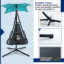 Load image into Gallery viewer, 53.15 in. Outdoor Teal Hanging Curved Lounge Chair Steel Hammocks Chaise Swing with Built-In Pillow and Removable Canopy