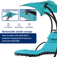 Load image into Gallery viewer, 53.15 in. Outdoor Teal Hanging Curved Lounge Chair Steel Hammocks Chaise Swing with Built-In Pillow and Removable Canopy