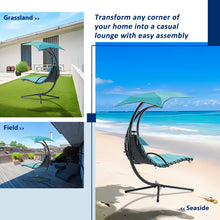 Load image into Gallery viewer, 53.15 in. Outdoor Teal Hanging Curved Lounge Chair Steel Hammocks Chaise Swing with Built-In Pillow and Removable Canopy