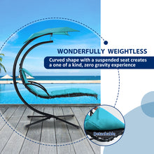 Load image into Gallery viewer, 53.15 in. Outdoor Teal Hanging Curved Lounge Chair Steel Hammocks Chaise Swing with Built-In Pillow and Removable Canopy