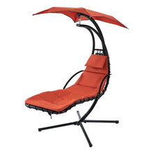 Load image into Gallery viewer, 53.15 in. Outdoor Teal Hanging Curved Lounge Chair Steel Hammocks Chaise Swing with Built-In Pillow and Removable Canopy