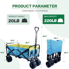 Load image into Gallery viewer, Collapsible Heavy Duty Beach Wagon Cart Outdoor Folding Utility Camping Garden Beach Cart with Universal Wheels Adjustable Handle Shopping (Green&Blue)