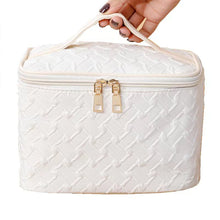 Load image into Gallery viewer, White Premium Large capacity Portable Travel Makeup Bag, Multi-functional Cosmetic Organizer, Stain-resistant, Handheld Square Bag