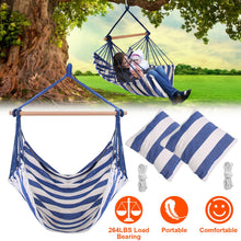 Load image into Gallery viewer, Hammock Hanging Chair Canvas Porch Patio Swing Seat Portable Camping Rope Seat Wooden Stick Hammock Chair with 2 Pillows 265LBS Load-bearing