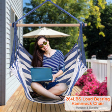 Load image into Gallery viewer, Hammock Hanging Chair Canvas Porch Patio Swing Seat Portable Camping Rope Seat Wooden Stick Hammock Chair with 2 Pillows 265LBS Load-bearing